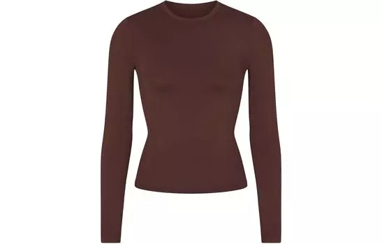 Футболка для плавания с длинным рукавом цвета какао Skims, COCOA/Cocoa