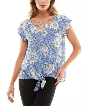 Футболка для подростков с цветочным принтом и короткими рукавами спереди в решетку BCX, мульти