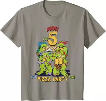 Футболка для подростков Teenage Mutant Ninja Turtles I'm 5 Dude Pizza Birthday Party, серый
