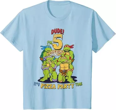Футболка для подростков Teenage Mutant Ninja Turtles I'm 5 Dude Pizza Birthday Party, светло-голубой