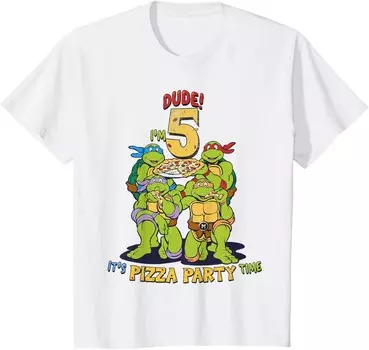 Футболка для подростков Teenage Mutant Ninja Turtles I'm 5 Dude Pizza Birthday Party, белый