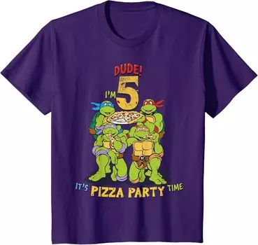 Футболка для подростков Teenage Mutant Ninja Turtles I'm 5 Dude Pizza Birthday Party, фиолетовый