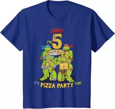 Футболка для подростков Teenage Mutant Ninja Turtles I'm 5 Dude Pizza Birthday Party, синий
