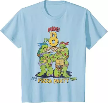 Футболка для подростков Teenage Mutant Ninja Turtles I'm 8 Dude Pizza Birthday Party, светло-голубой