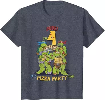 Футболка для подростков Teenage Mutant Ninja Turtles I'm 4 Dude Pizza Birthday Party, синий вереск