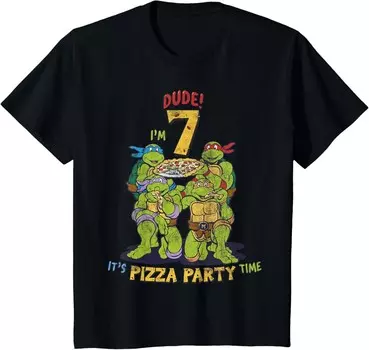 Футболка для подростков Teenage Mutant Ninja Turtles I'm 7 Dude Pizza Birthday Party, черный