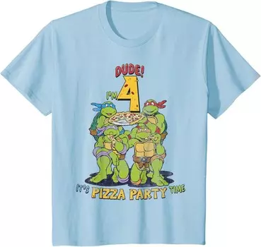 Футболка для подростков Teenage Mutant Ninja Turtles I'm 4 Dude Pizza Birthday Party, светло-голубой