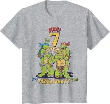 Футболка для подростков Teenage Mutant Ninja Turtles I'm 7 Dude Pizza Birthday Party, серый вереск