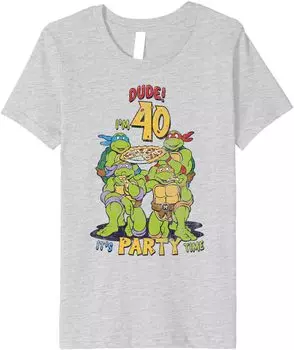 Футболка для подростков Teenage Mutant Ninja Turtles 40th Birthday Pizza Party Premium, серый вереск