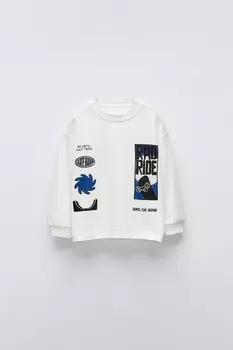 Футболка для скейта с манжетами ZARA, белый