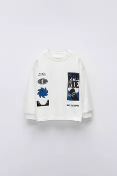 Футболка для скейта с манжетами ZARA, белый
