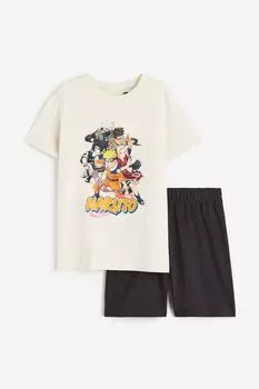 Футболка для сна и шорты H&M x Naruto, бежевый/черный
