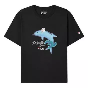 Футболка dolphin printing casual sports short sleeve black Fila, черный