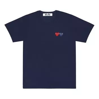 Футболка double hearts logo tee 'navy' Comme Des Garcons Play, синий