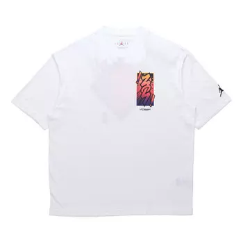 Футболка dri fit zion баскетбольные спортивные с принтом трикотажные круглые с коротким рукавом Air Jordan, белый
