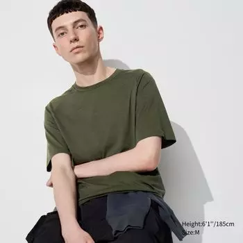 Футболка DRY-EX с круглым вырезом UNIQLO, оливково-зеленый