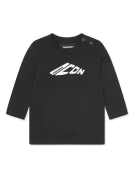 Футболка DSQUARED2 KIDS из хлопка с принтом логотипа, черный
