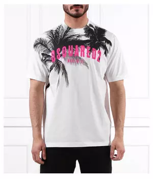 Футболка Dsquared2 Regular Fit с принтом, белый / черный / розовый