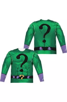 Футболка / джерси из полиэстера с длинным рукавом для взрослых, форма Batman Riddler (принт спереди/сзади) Gildan, белый