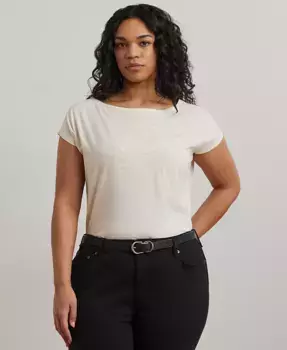 Футболка джерси с вышивкой Plus Size Lauren Ralph Lauren, белый