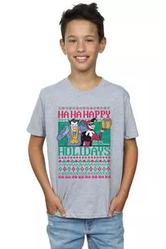 Футболка «Джокер и Харли Квинн Ха Ха с праздниками» DC Comics, серый