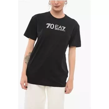 Футболка EA7 с круглым вырезом, хлопковая, с принтом Armani, Black