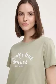 Футболка EFFIE из хлопка Pepe Jeans, зеленый