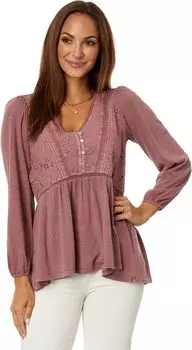 Футболка Eloise с вышивкой в стиле ампир Lucky Brand, цвет Twilight Mauve