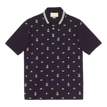Футболка embroidered short sleeve polo navy blue Gucci, синий