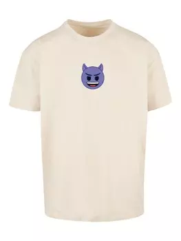Футболка emoji couture Heavy Oversize T-Shirt Evil smiling furry purple face, песочный