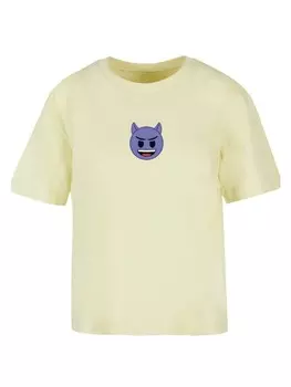 Футболка emoji couture Ladies Everyday Tee Evil smiling furry purple face, цвет softyellow