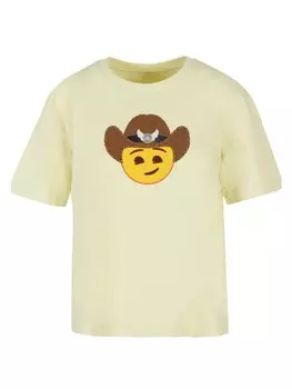 Футболка emoji couture Ladies Everyday Tee Smiling sequin yellow face cowboy hat, цвет softyellow