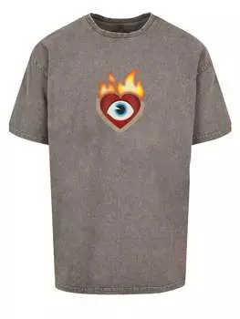 Футболка emoji couture Oversize T-Shirt Heart on flames eye and golden beads, серый