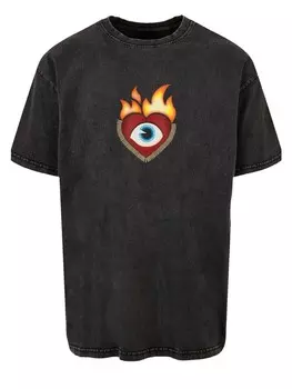 Футболка emoji couture Oversize T-Shirt Heart on flames eye and golden beads, черный