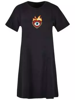 Футболка emoji couture T-Shirt Kleid Heart on flames eye and golden beads, черный