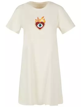 Футболка emoji couture T-Shirt Kleid Heart on flames eye and golden beads, цвет Whitesand
