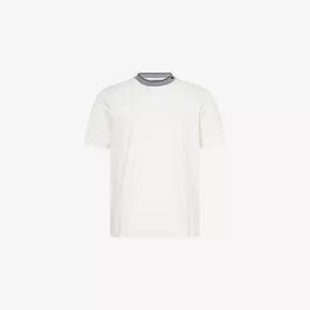 Футболка Emporio Armani из хлопкового джерси с круглым вырезом полосатая, белый
