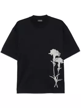 Футболка Emporio Armani с вышитыми цветами, синий