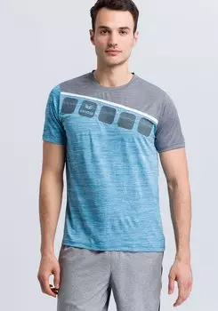 Футболка erima 5 C, цвет oriental blue melange/grau melange/weiss