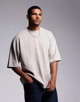 Футболка essential heavyweight extreme oversize 240 г/м в каменном цвете ASOS DESIGN