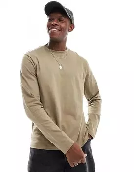 Футболка Essential с длинными рукавами и круглым вырезом цвета хаки ASOS DESIGN
