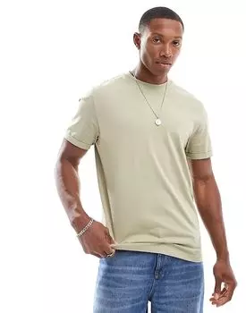 Футболка Essential с круглым вырезом и закатанными рукавами цвета хаки ASOS DESIGN