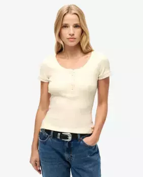 Футболка Essential с воротником на пуговицах и короткими рукавами Superdry, кремовый
