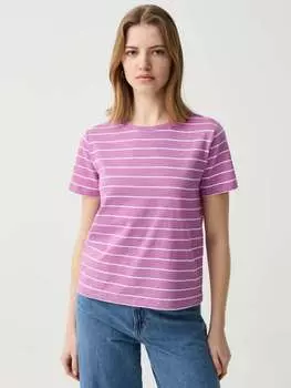 Футболка Essential в меланжевую полоску из хлопка Ovs, цвет white/pink