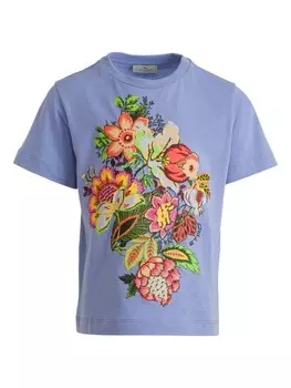Футболка ETRO KIDS из хлопка с цветочной вышивкой, синий