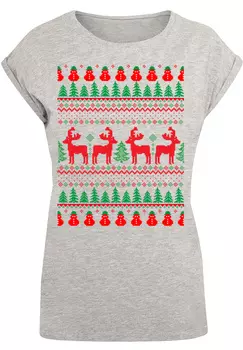 Футболка F4NT4STIC Christmas Reindeers Weihnachten Muster, цвет grau meliert