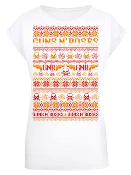 Футболка F4NT4STIC Extended Shoulder T-Shirt Guns And Roses Christmas, белый