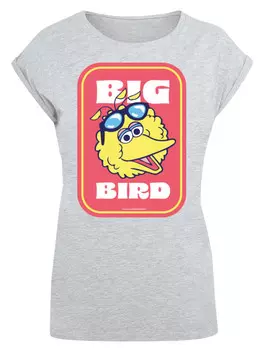 Футболка F4NT4STIC Extended Shoulder T-Shirt Sesamstrae Bilbo Big Bird Sticker, пятнистый серый