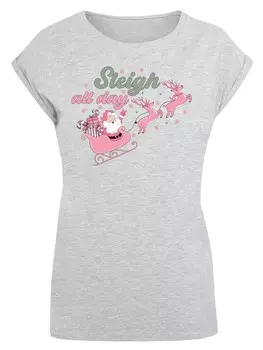 Футболка F4NT4STIC Extended Shoulder T-Shirt Sleigh all day Santas Reindeers, пятнистый серый