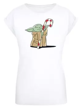 Футболка F4NT4STIC Extended Shoulder T-Shirt Star Wars Grogu Loves Candy stick, белый